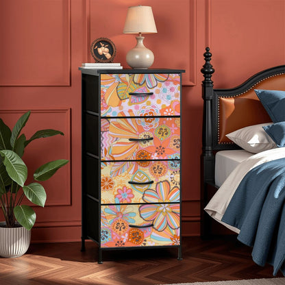 Vintage 70s Floral Pink Yellow Blue, Groovy Mid Mod Flower Power 4-Drawer Dresser - Mid Century Modern Gal