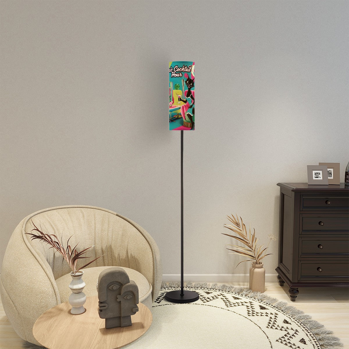 Mid Century Modern Bar Lighting, Kitschy Atomic Cat Cocktail Hour MCM Floor Lamp - Mid Century Modern Gal