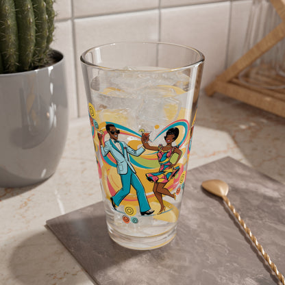 Mid Century Modern Barware, Black Couple, Retro Cocktail Mixing Glass - 16oz with Vibrant Dance Design - Mid Century Modern Gal