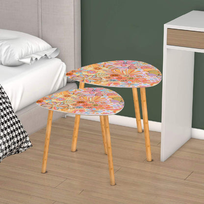 Vintage 70s Floral Pink Yellow Blue, Groovy Mid Mod Flower Power Nesting Tables - Mid Century Modern Gal