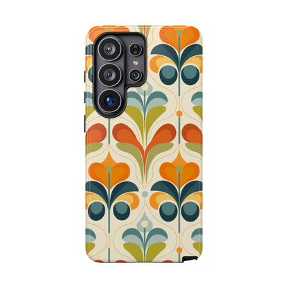 Mid Century Modern Scandinavian Floral, Orange Blue Green Tough Phone Case