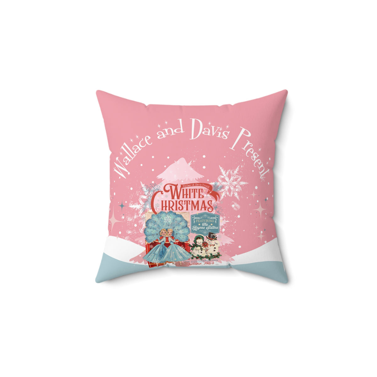 Sisters Sisters, Festive Christmas Square Pillow - 'Wallace and Davis's Present' Design - Mid Century Modern Gal