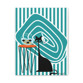 Atomic Fish Art, Mid Century Modern Striped, Teal Kitschy Cat Art - Mid Century Modern Gal