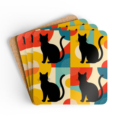 Pop Art Black Atomic Cats Corkwood Coaster Set - Mid Century Modern Gal
