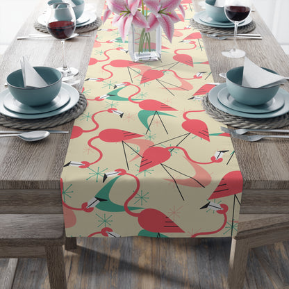 Retro Kitschy Tropical Flamingo Summer Vibes, Palm Spring California Table Runner for Summer Parties &amp; Home Decor - Mid Century Modern Gal