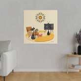 Atomic Cat Art, Mid Century Modern Chair, Retro TV, Shag Rug, Atomic Clock, MCM Matte Canvas Art - Mid Century Modern Gal