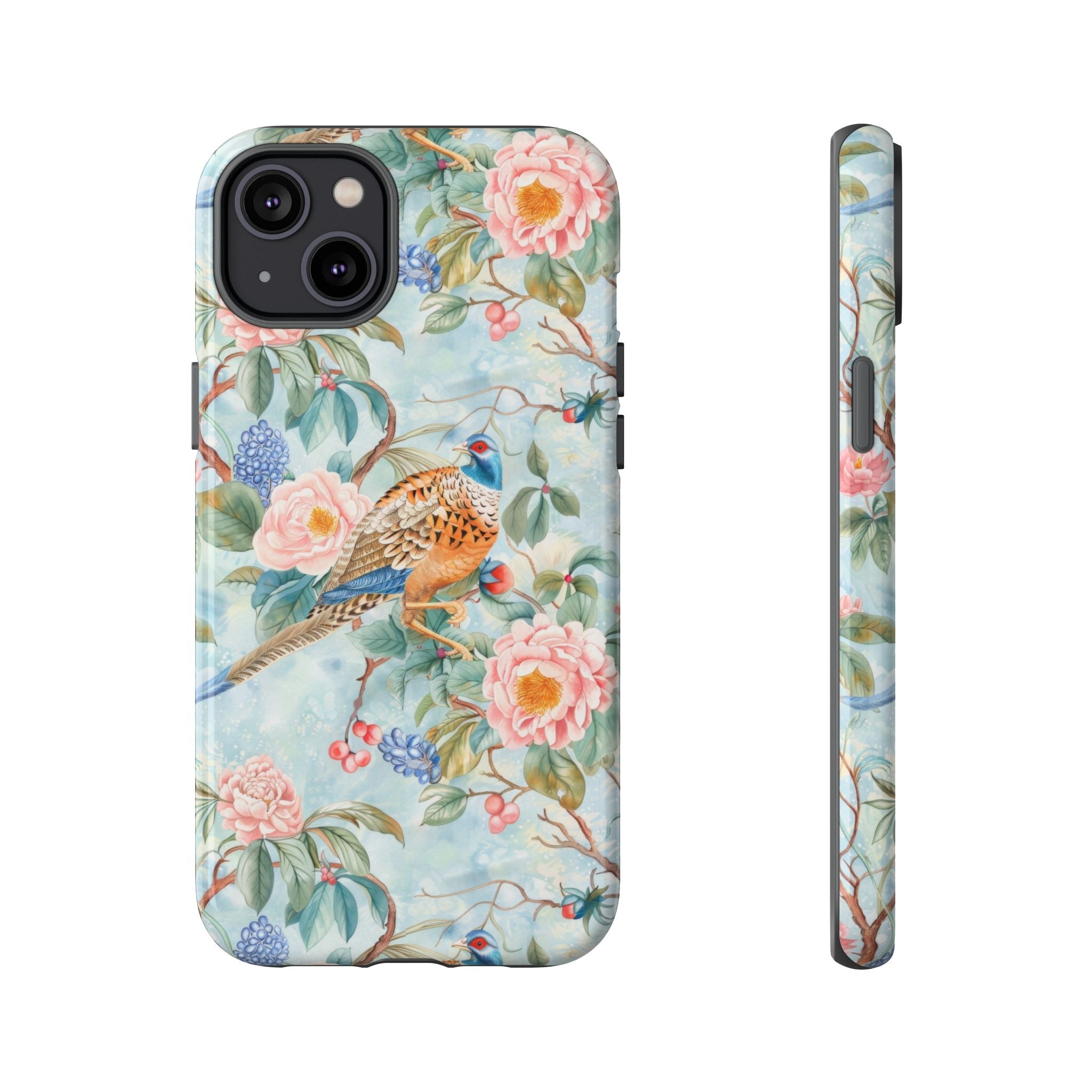 Chinoiserie Designed Floral Pheasant Phone Case with Bird Design