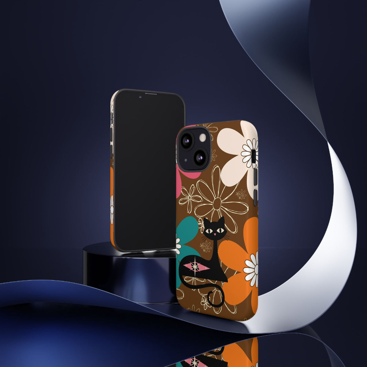 Atomic Cat Retro 70s Vibe Flower Power Tough Cases: Cute Floral and Cat Phone Case for Cat Lovers