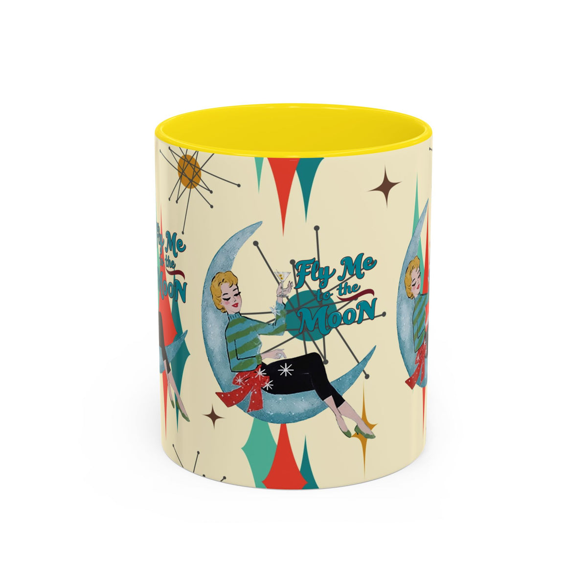 Mid Century Modern Retro Christmas Mug,  'Fly Me to the Moon' Accent Coffee Mug - Vintage Vibe for Coffee Lovers - Mid Century Modern Gal
