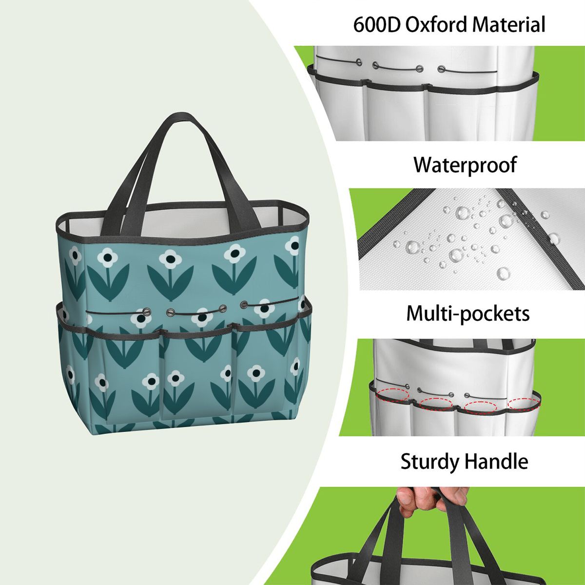 Scandinavian Teal Floral Mid Century Modern Garden Tool Bag - Mid Century Modern Gal