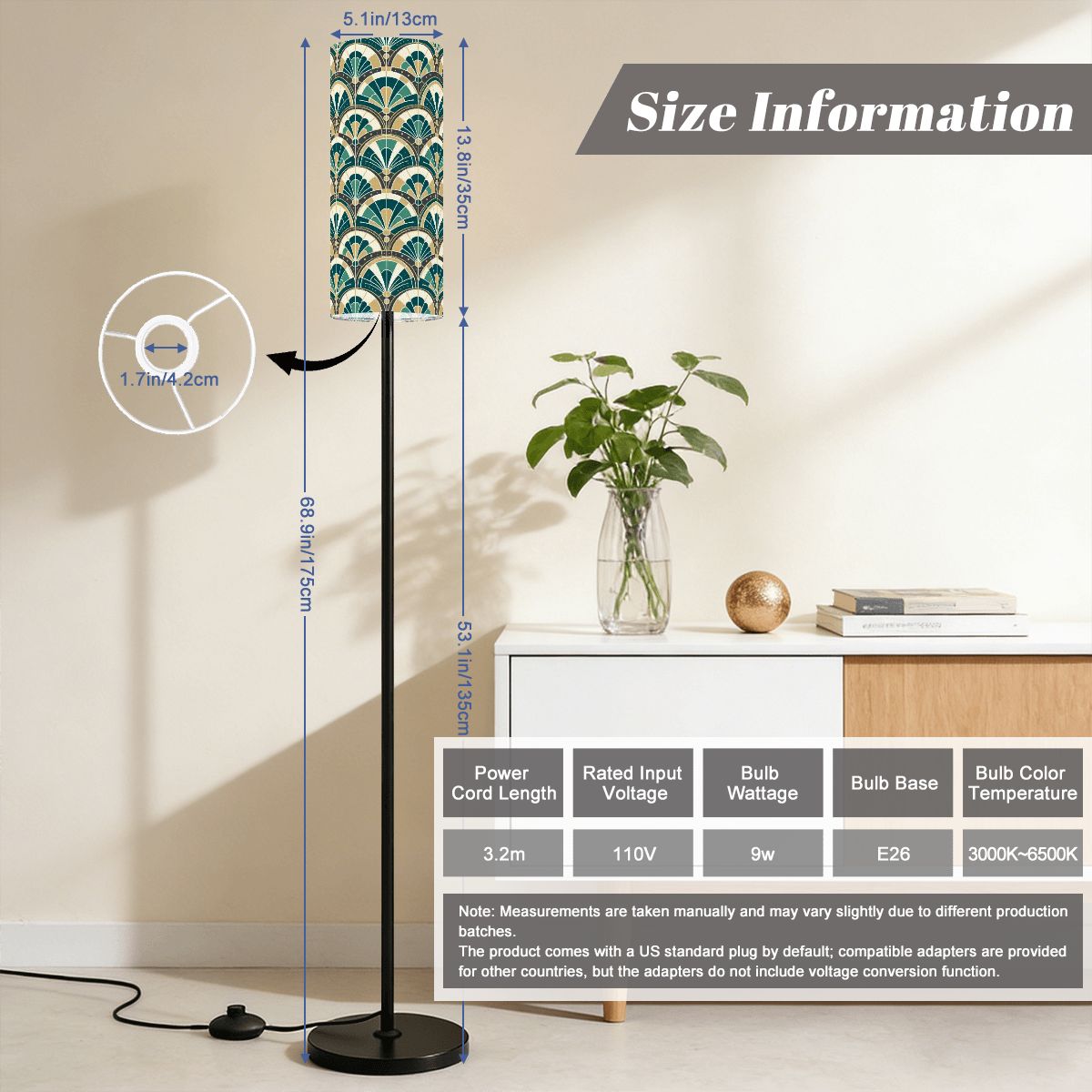 Art Deco Peacock Inspired Slim Floor Lamp - Mid Century Modern Gal