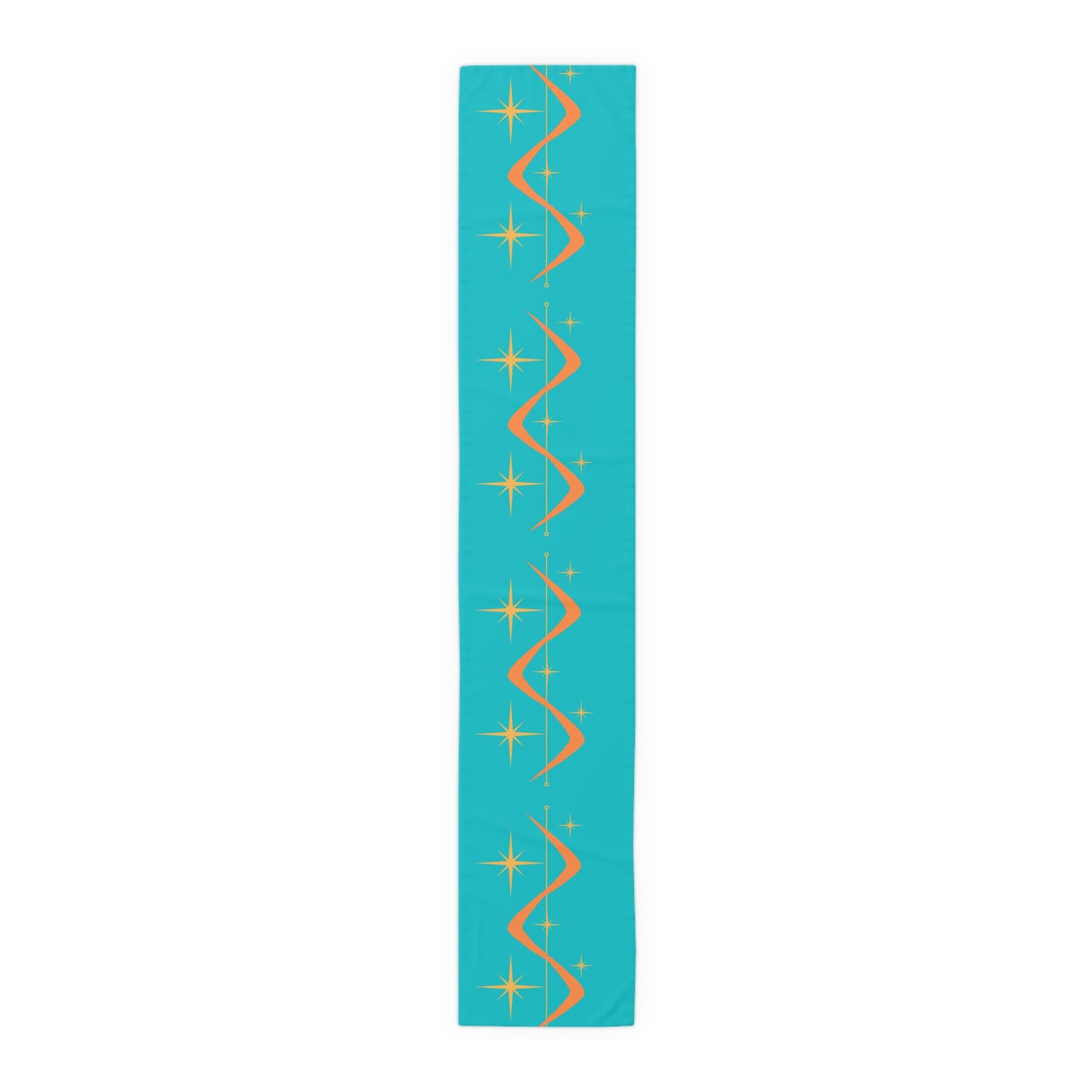 Atomic Boomerang Orange, Turquoise Blue, Yellow Starburst Mid Century Modern MCM Mid Mod Table Runner - Mid Century Modern Gal