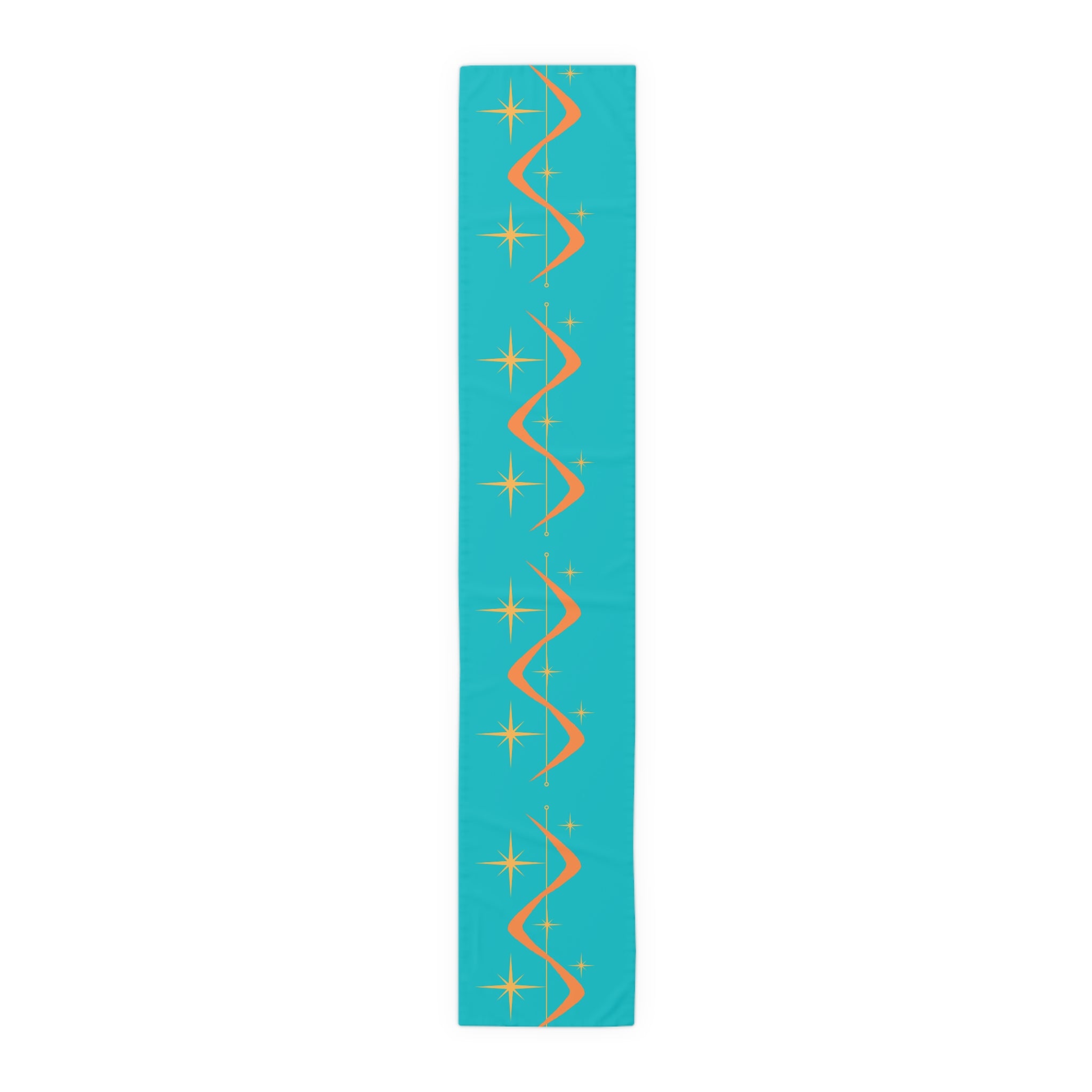 Atomic Boomerang Orange, Turquoise Blue, Yellow Starburst Mid Century Modern MCM Mid Mod Table Runner - Mid Century Modern Gal