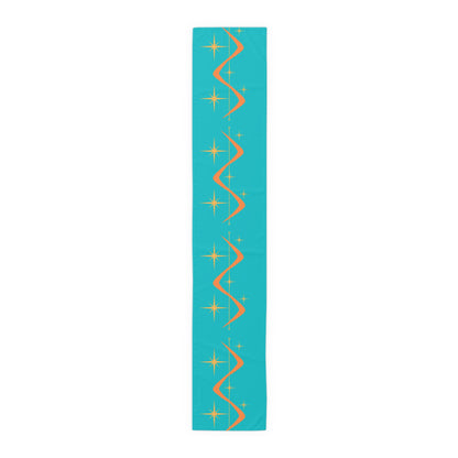 Atomic Boomerang Orange, Turquoise Blue, Yellow Starburst Mid Century Modern MCM Mid Mod Table Runner - Mid Century Modern Gal