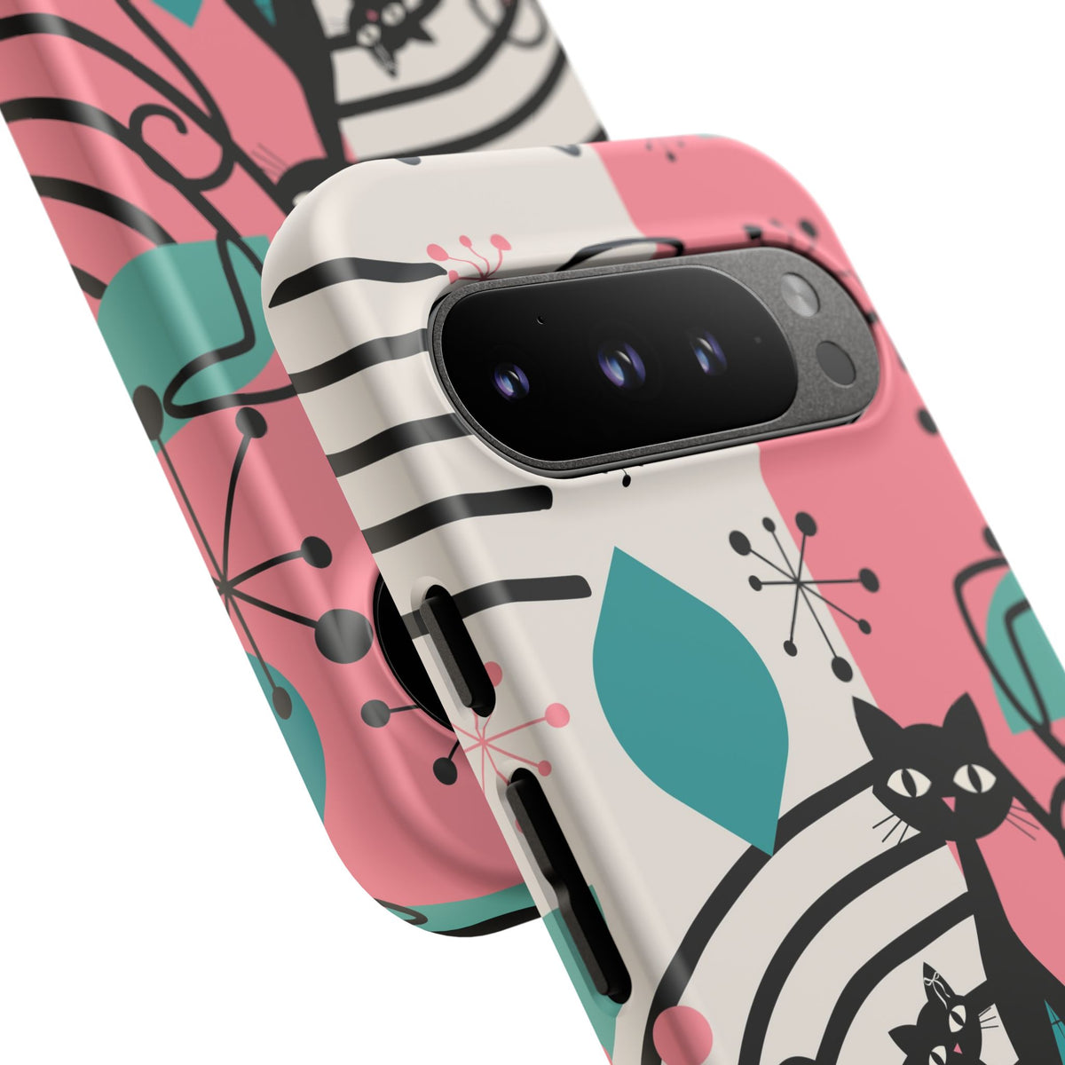 Mid Mod Atomic Cat Boomerang Starburst, Pink, Black Kitschy Stylish Cat Phone Case: Modern Design for Cat Lovers