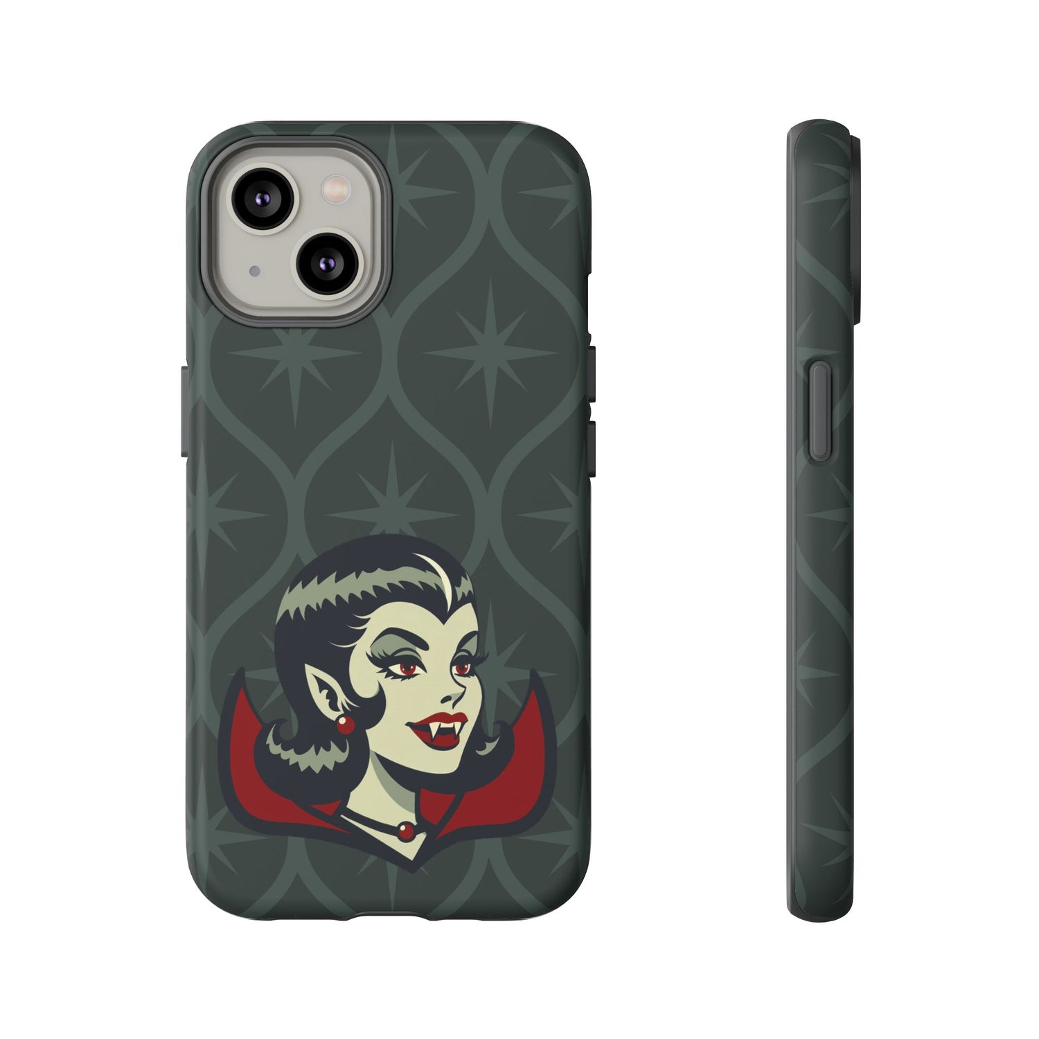 Vampire Dracula Girl Halloween Goth Horror Buff MCM Green Tough Phone Case - Mid Century Modern Gal