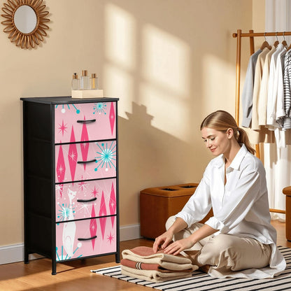 Mid Century Modern Atomic Cat Pink Starburst 4-Drawer Dresser - Mid Century Modern Gal