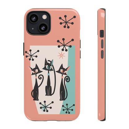 Atomic Cat Mid Mod Coral Aqua Blue Starburst Kitschy Fun Chic Samsung, Smart Phones Tough Cases