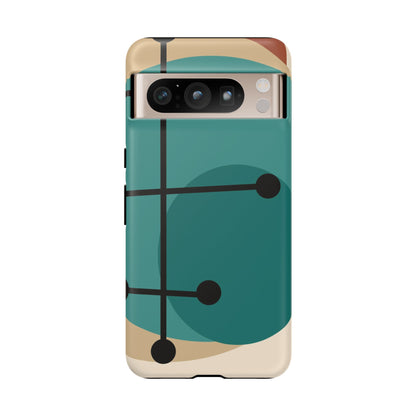 Mid Century Mod, Geometric, Retro Beige Teal Blue, Smart Phones Tough Phone Cases