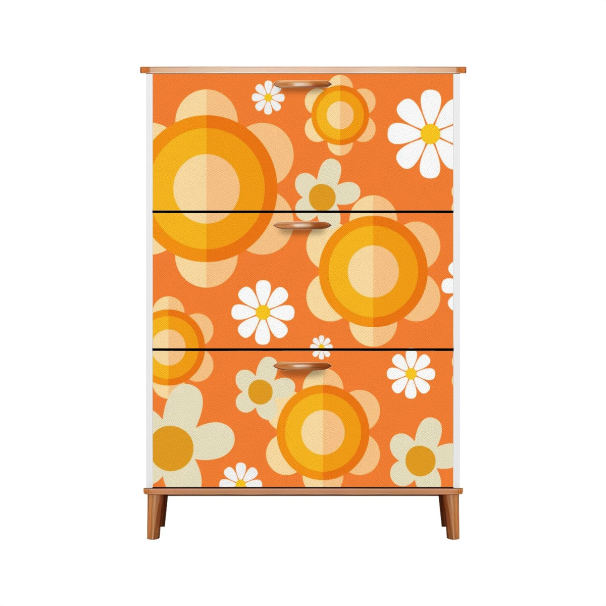 Flower Power Orange Groovy Mod Shoe Storage, Shoe Cabinet - Mid Century Modern Gal