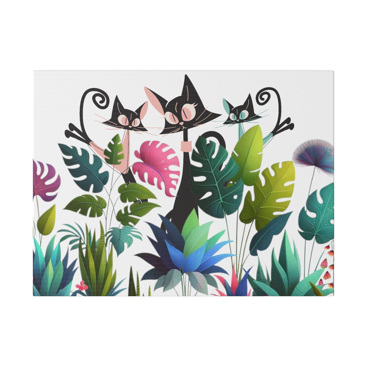 Cats And Plants, Crazy Cat Mom, Boho Plants, Funky Fun Colorful Office, Livingroom, Bedroom Atomic Cat Mid Century Modern Wall Art - Mid Century Modern Gal