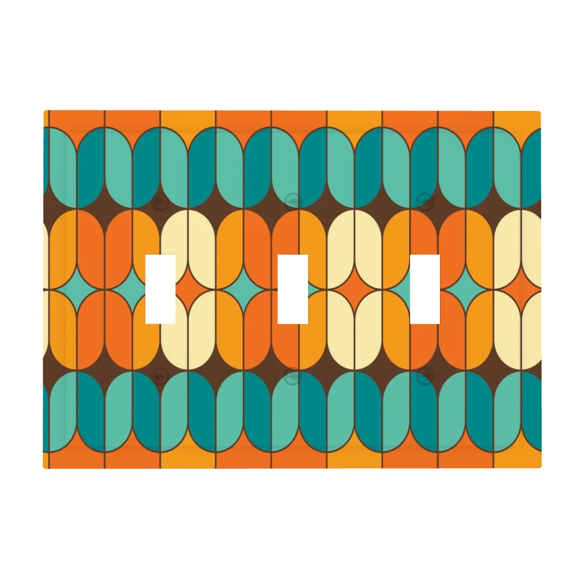 Mid Century Modern Switch Cover 3-Gang 3 Toggle, Geometric Orange Teal Mid Mod Design - Mid Century Modern Gal