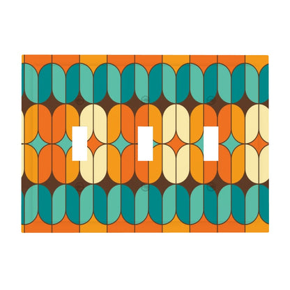 Mid Century Modern Switch Cover 3-Gang 3 Toggle, Geometric Orange Teal Mid Mod Design - Mid Century Modern Gal