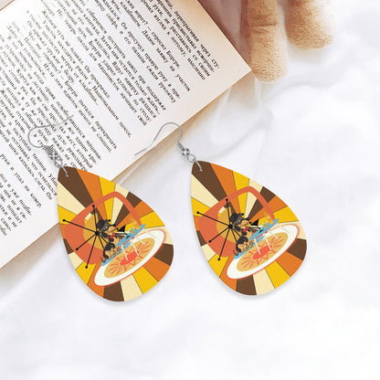 Doxie Mom Weiner Dog Retro 70s Designed Faux Leather Teardrop Earrings - Mid Century Modern Gal