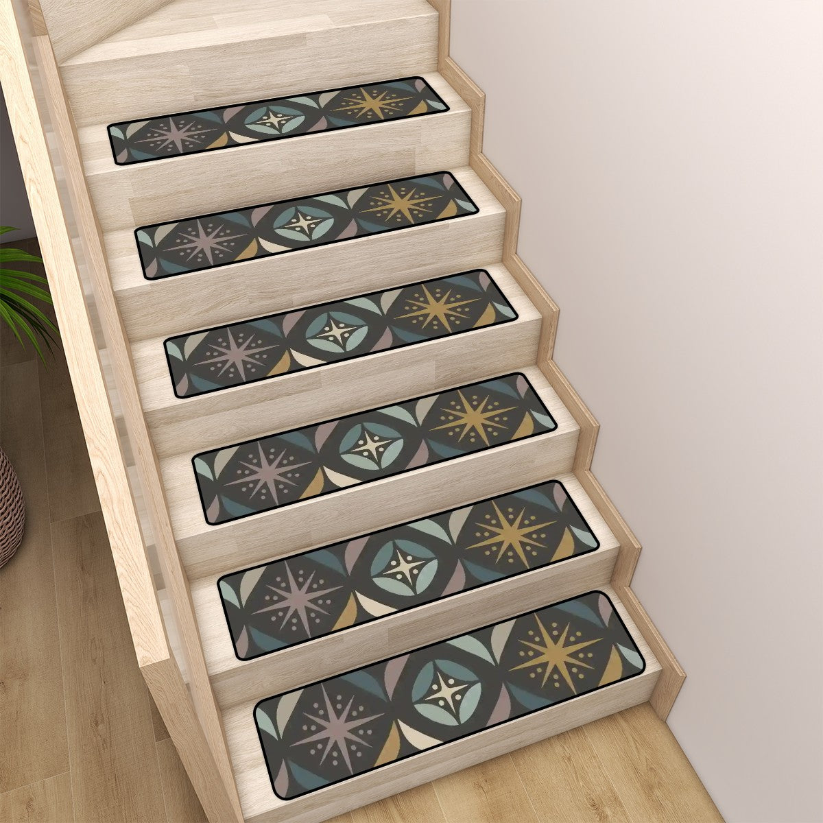 Mid Century Modern Elegant Gray Geometric Starburst Non Slip Carpet for Stairs Treads - Mid Century Modern Gal