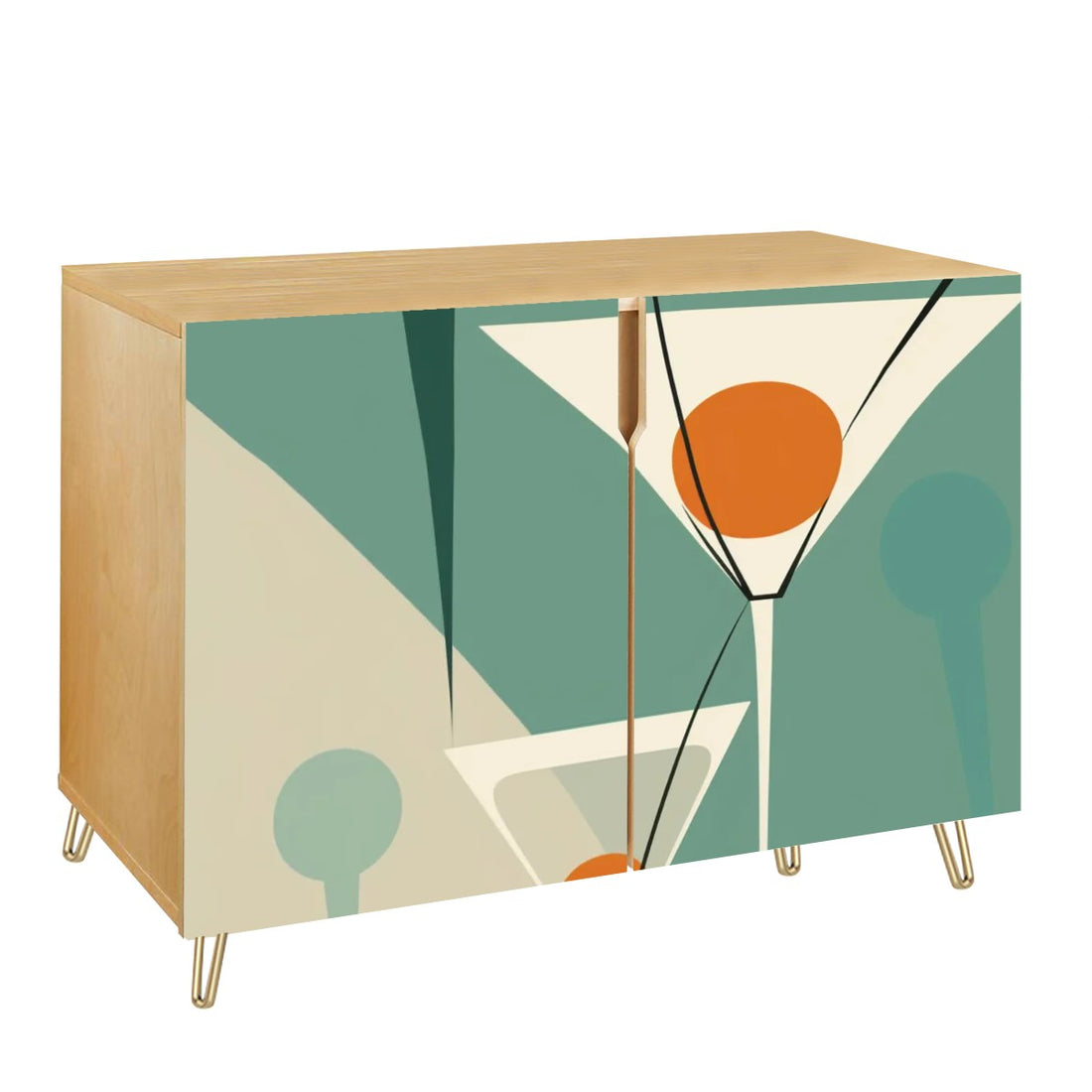 Mid Century Modern Bar Credenza Martini Green, Orange Mod Wooden Storage Cabinet - Mid Century Modern Gal