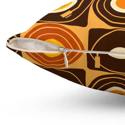Groovy Retro Record Players, Brown Orange Yellow, Pillow Cover and Insert - Mid Century Modern Gal
