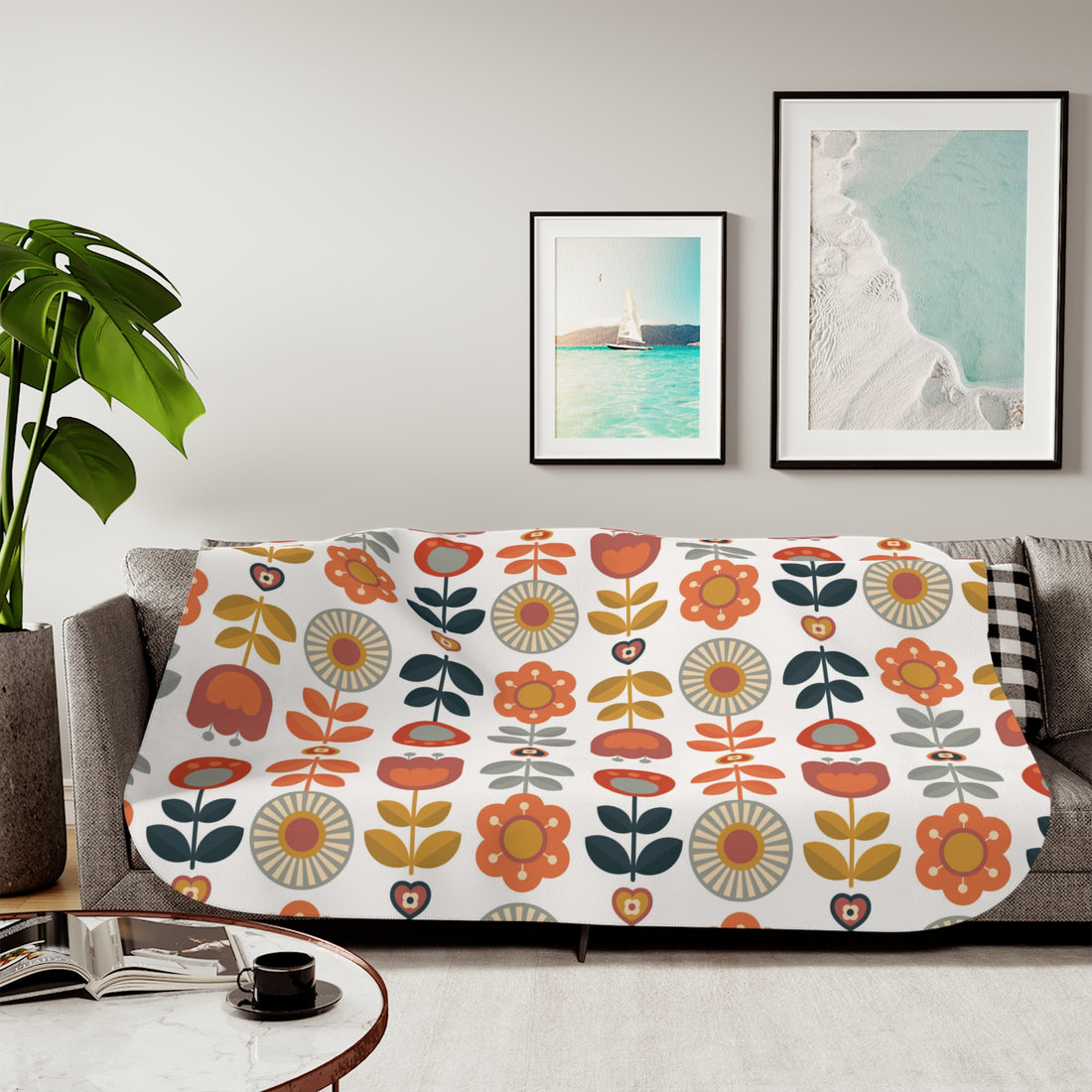Scandinavian Modern Danish Mid Mod Floral Sherpa Blanket - Mid Century Modern Gal