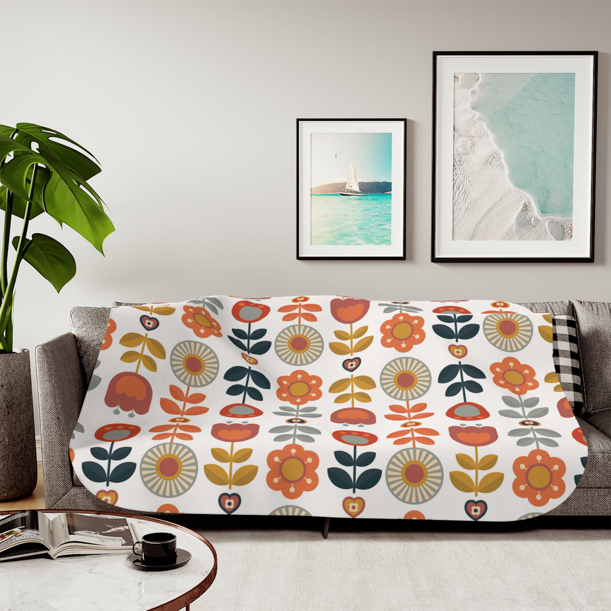Scandinavian Modern Danish Mid Mod Floral Sherpa Blanket - Mid Century Modern Gal