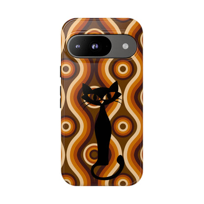 Retro Phone Case, Groovy Brown, Atomic Kitsch Cat Tough Smart Phone Cases