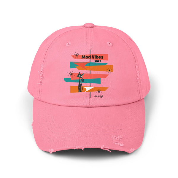 Atomic Cat Palm Spring California Retro Mod Atomic Cat, Unisex Distressed Cap