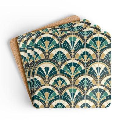 Art Deco Peacock Inspired Corkwood Coaster Set - Mid Century Modern Gal