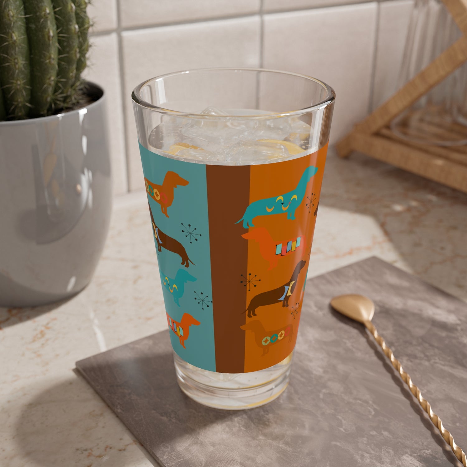 Mid Century Modern Retro Dachshund Festive Fun Mod Retro Drinkware - Mid Century Modern Gal
