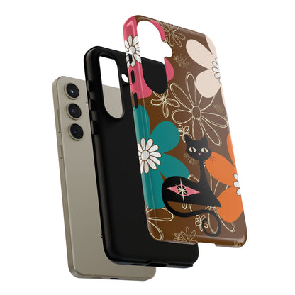 Atomic Cat Retro 70s Vibe Flower Power Tough Cases: Cute Floral and Cat Phone Case for Cat Lovers