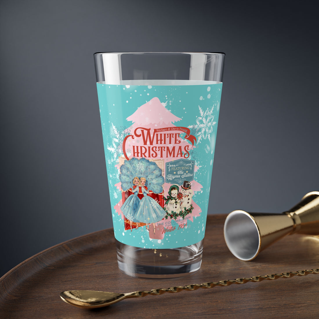 White Christmas Wallace And Davis Festive Mixing, Drinking Glass - 16oz &