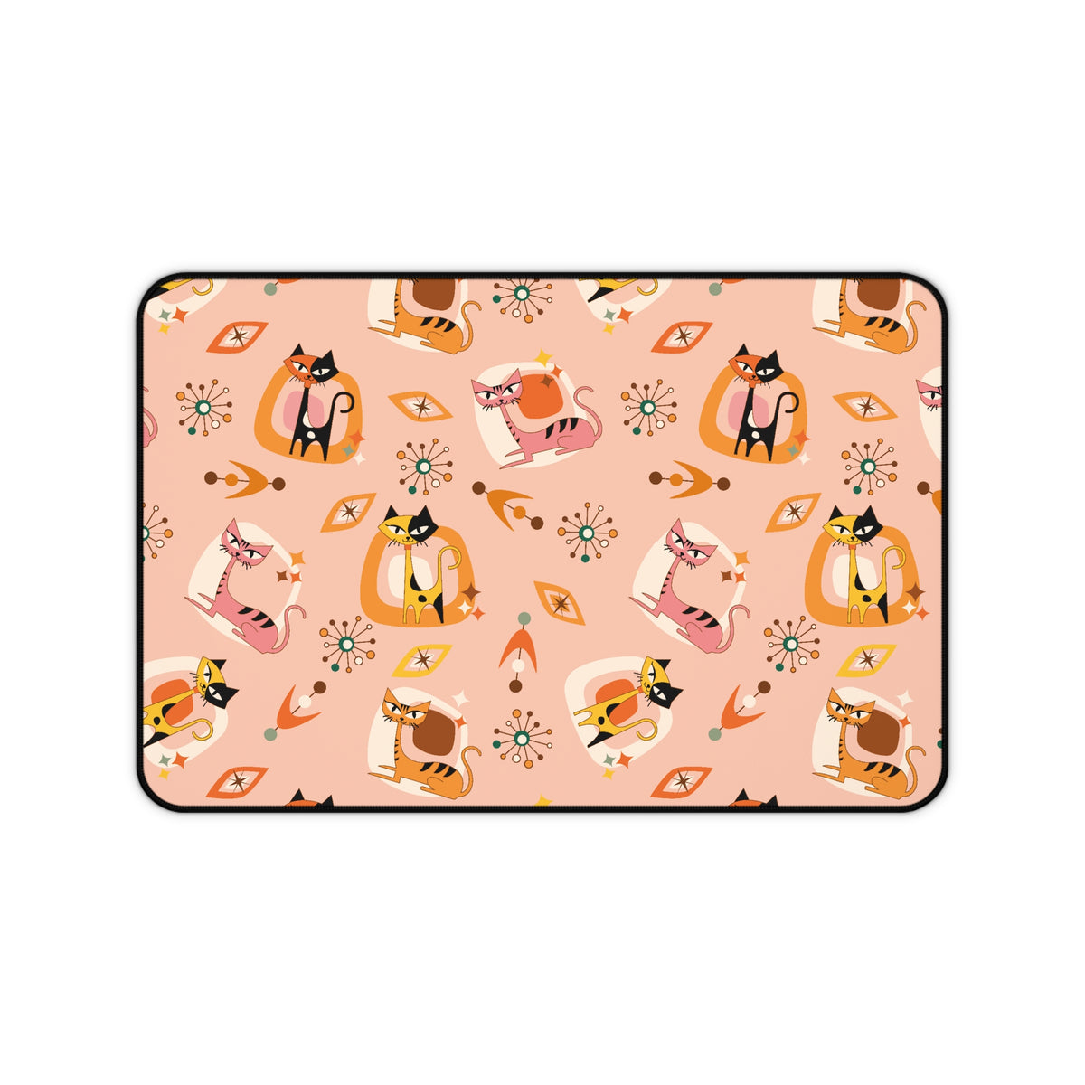 Atomic Cat Desk Mat, Mid Century Modern Office Kitschy Coral Cute Kitties Office Decor - Mid Century Modern Gal