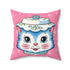 Mid Century Modern Kitschy Anthropomorphic Blue Cat with Floral Hat Pillow Cover and Insert - Mid Century Modern Gal