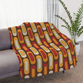 Mid Century Modern Blanket, Geometric Brown, Mustard Yellow, Burnt Red Cozy Retro Tan Sherpa Blanket - Mid Century Modern Gal