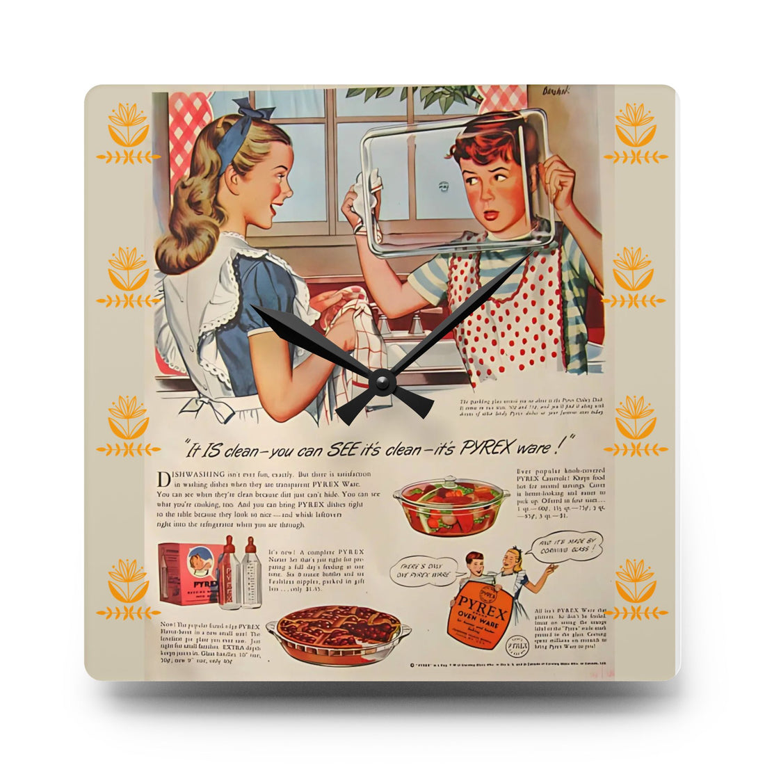 Vintage Kitchen Pyrex Ad Retro Wall Clock - Mid Century Modern Gal