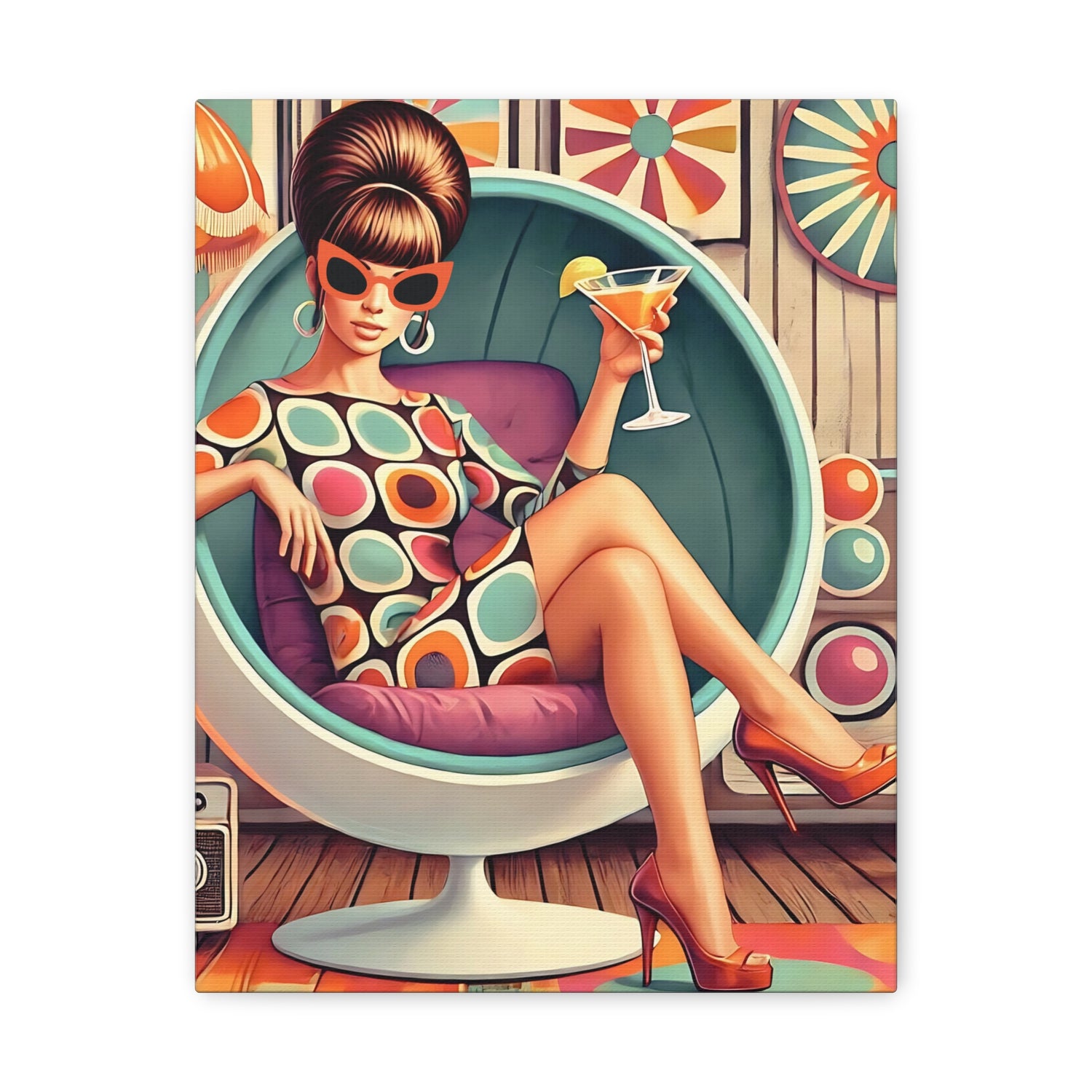 60s Mod Gal, Retro Chic Canvas Gallery Wrap - Vintage Lounge Art Print - Mid Century Modern Gal