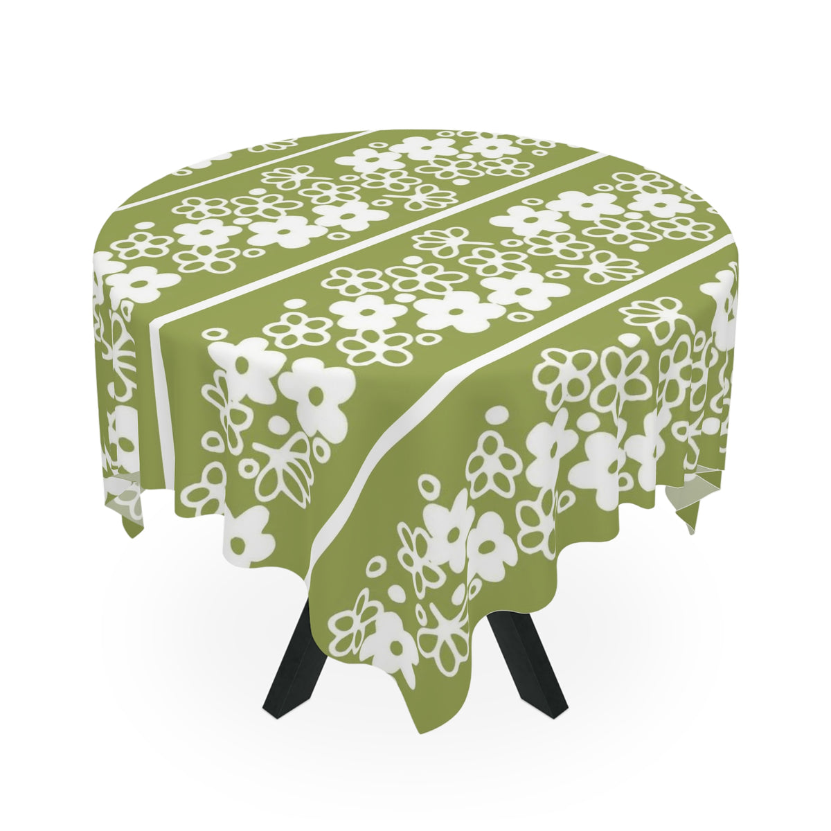 Spring Blossom Pyrex Daisy, Green Retro Tablecloth - Mid Century Modern Gal