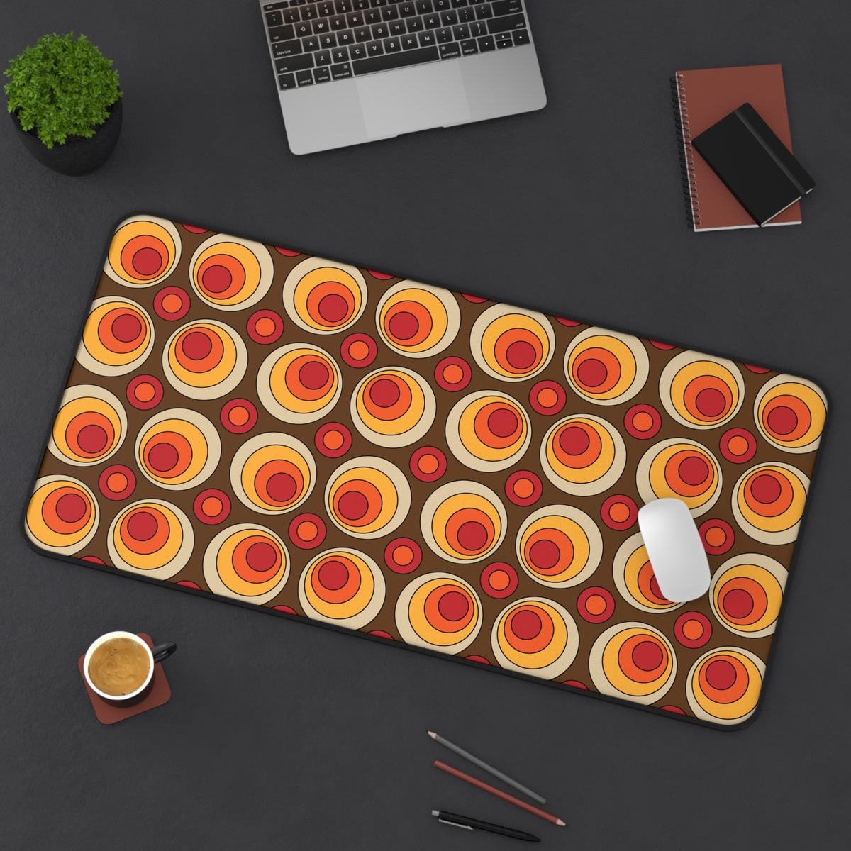 Retro Groovy Orbs Desk Mat – Stylish Workspace Decor for Home or Office - Mid Century Modern Gal