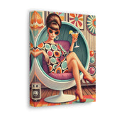 60s Mod Gal, Retro Chic Canvas Gallery Wrap - Vintage Lounge Art Print - Mid Century Modern Gal