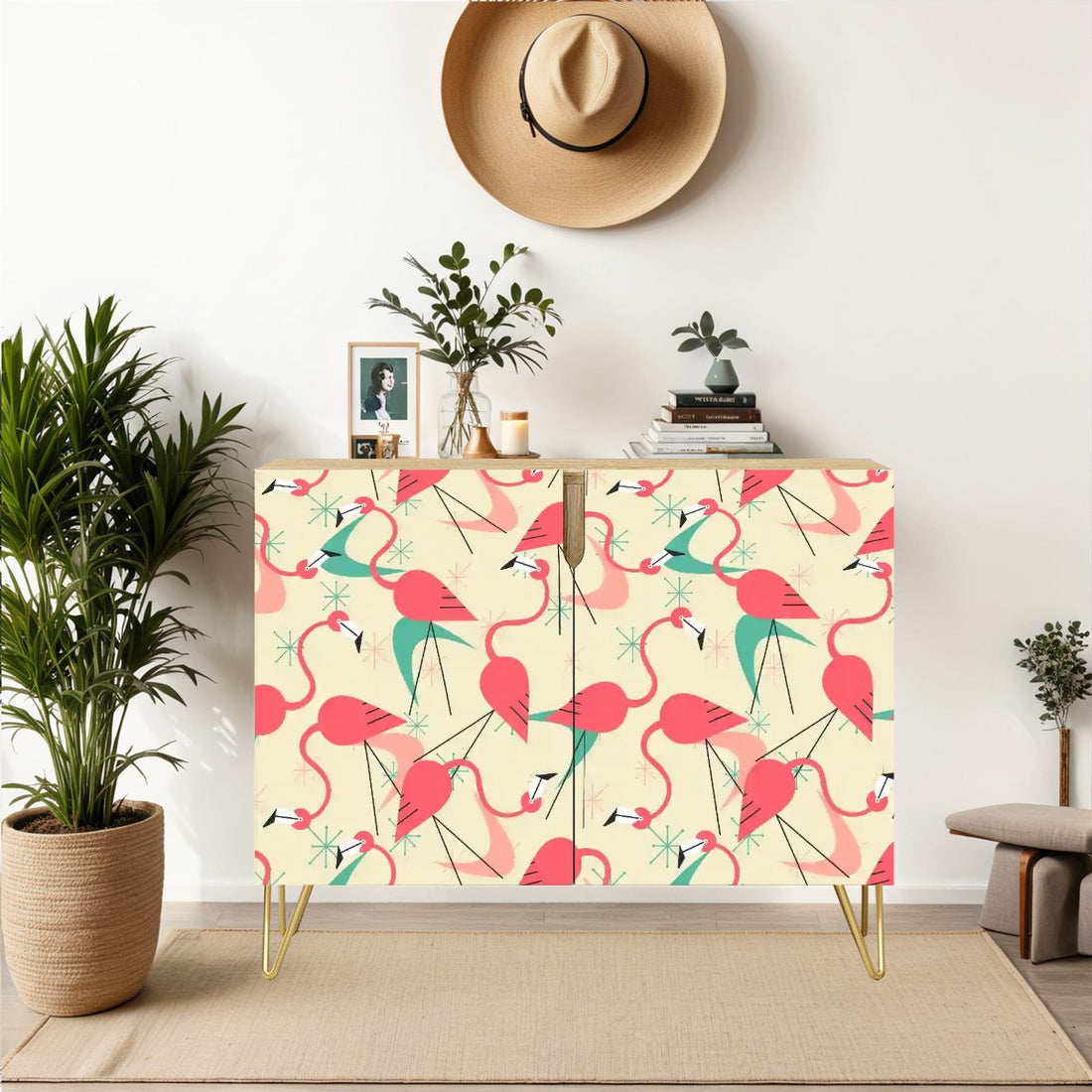 Mid Century Modern Sideboard, Credenza With Kitschy Playful Dancing Flamingos - Mid Century Modern Gal