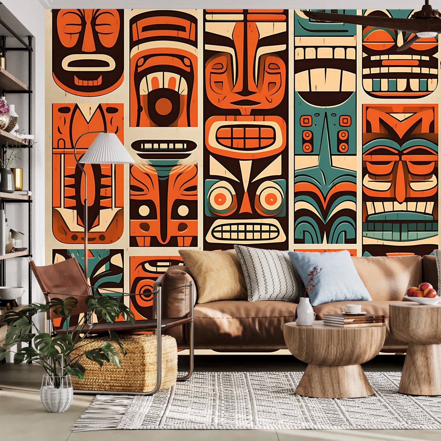 Tiki Idol Mid Century Modern Wallpaper, Peel and Stick Retro Wall Murals