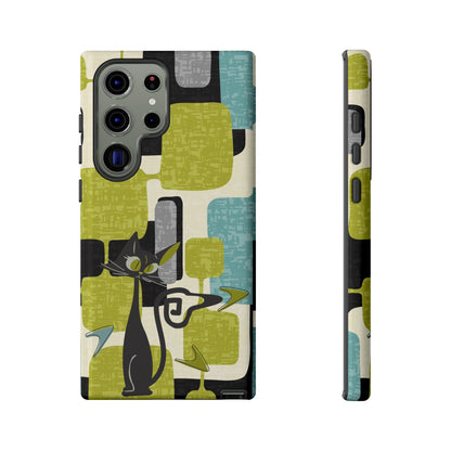 Mid Century Modern Geometric Kitschy Cat, Boomerang Retro Smart Phone Tough Cases